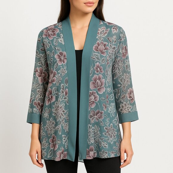 RM Richards Women’s Floral Lace Kimono Cardigan - Size 16W - Picture 1 of 5